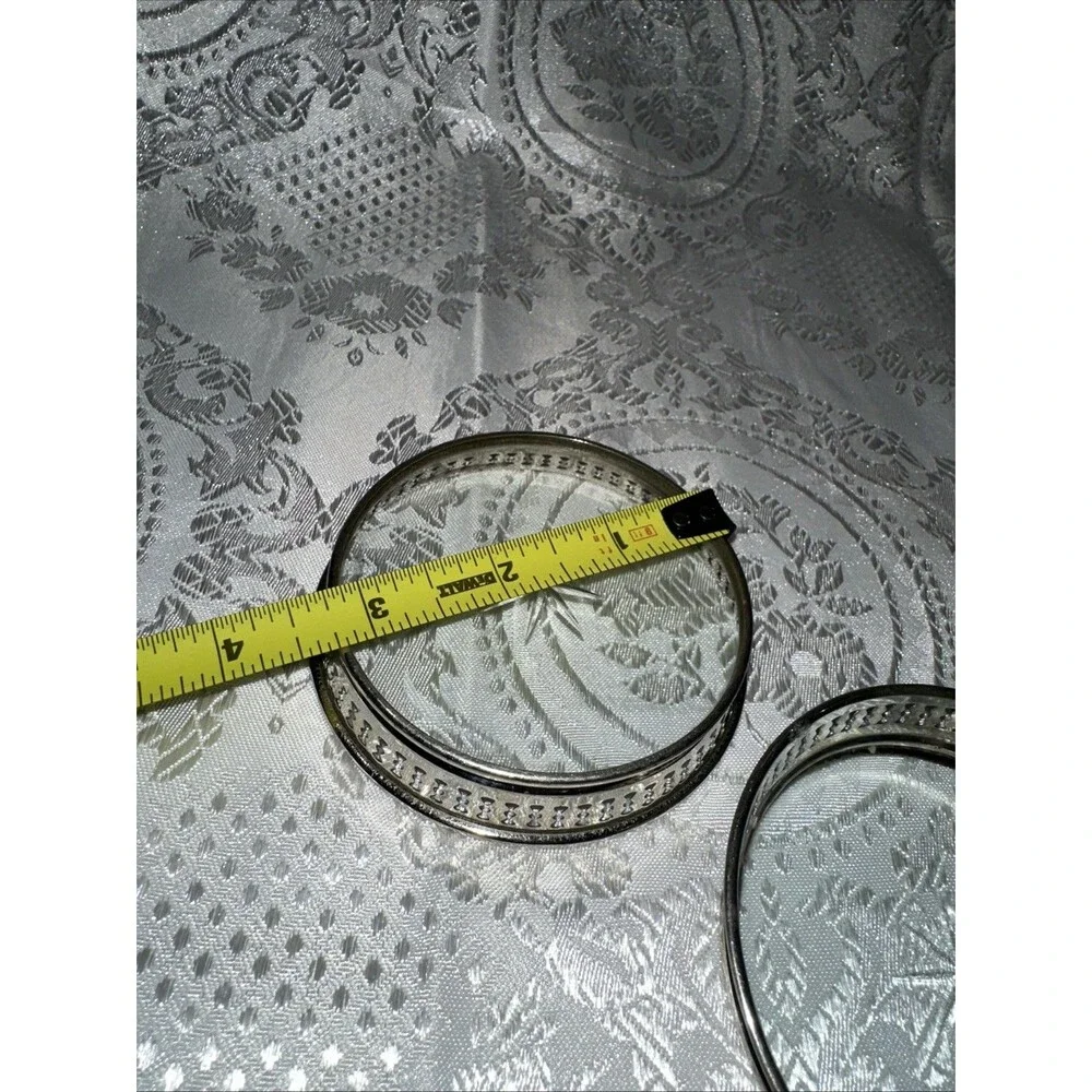 VINTAGE COASTERS WITH PIERCED METAL GALLERY & STAR-CUT GLASS BOTTOM SET OF 2